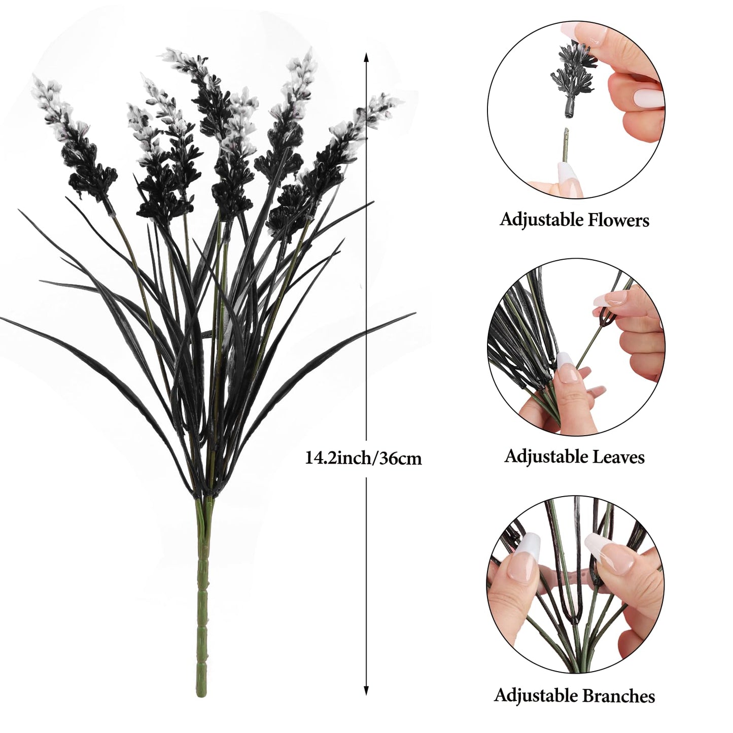 N&T NIETING 6 Bundles Black Artificial Flowers, Fake Monkey Grass with Flowers, UV Resistant Fake Plants Halloween Black Flowers Decor for Party Front Porch Home Garden Patio