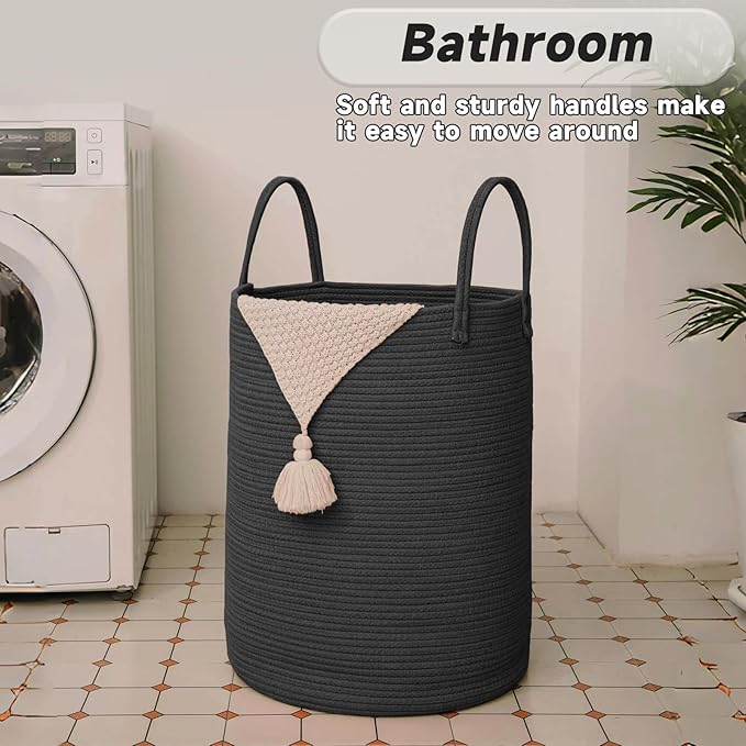 Large Woven Laundry Basket Hamper, 100L Cotton Rope Storage Bin