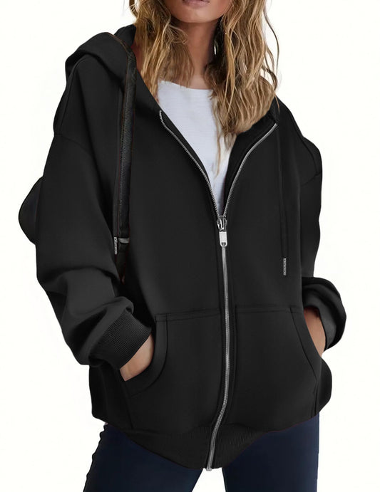 Zeagoo 2025 Hoodies Y2k Fashion Clothing Sweatshirt Women Zip Up Hoodie Fashion Oversized Sweatshirt Black
