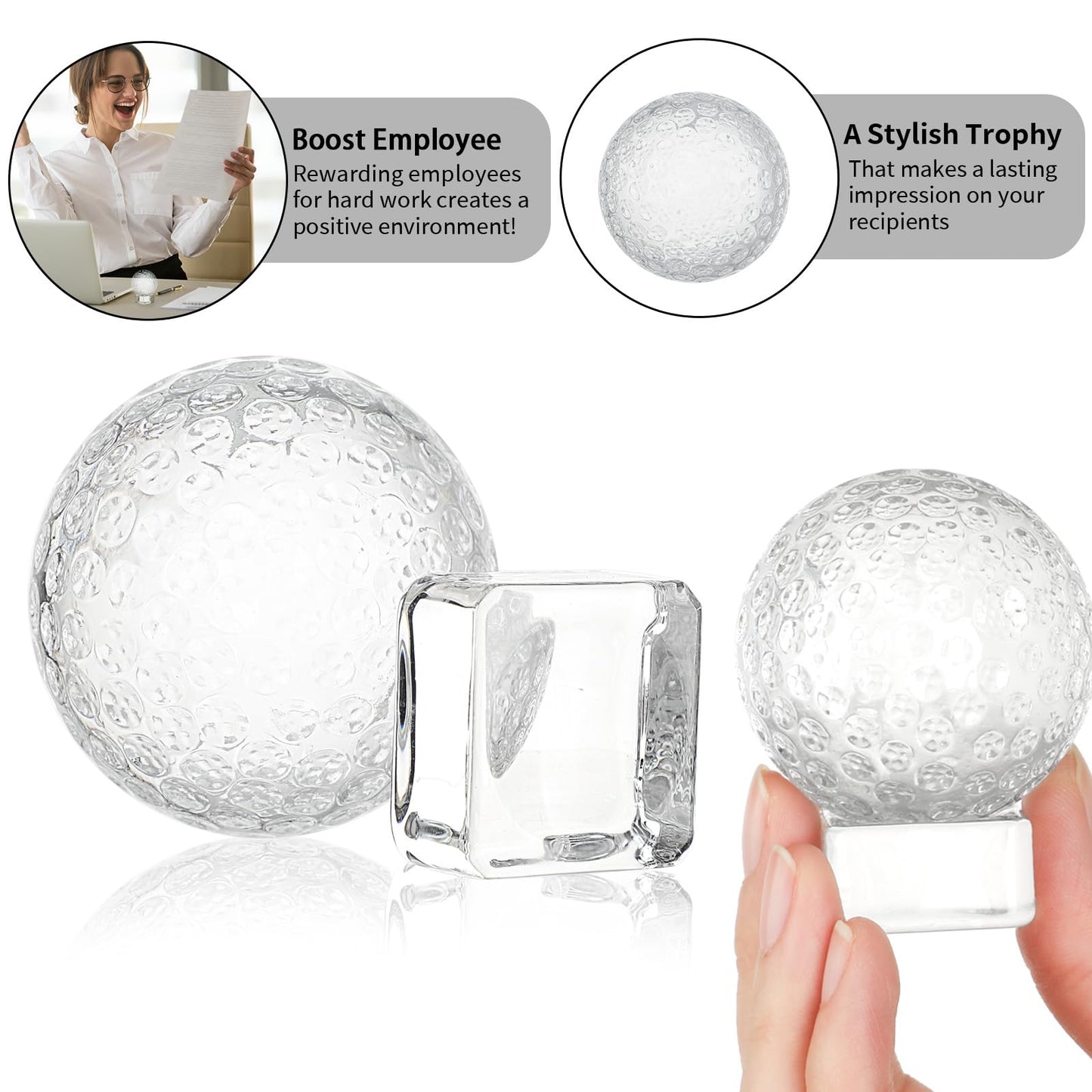 Landical 6 Pcs Crystal Glass Golf Ball Trophy with Display Stand Base for Sports Tournament Awards Crystal Golf Ball Trophy with Stand Team Prizes Statue for Retirement Gifts