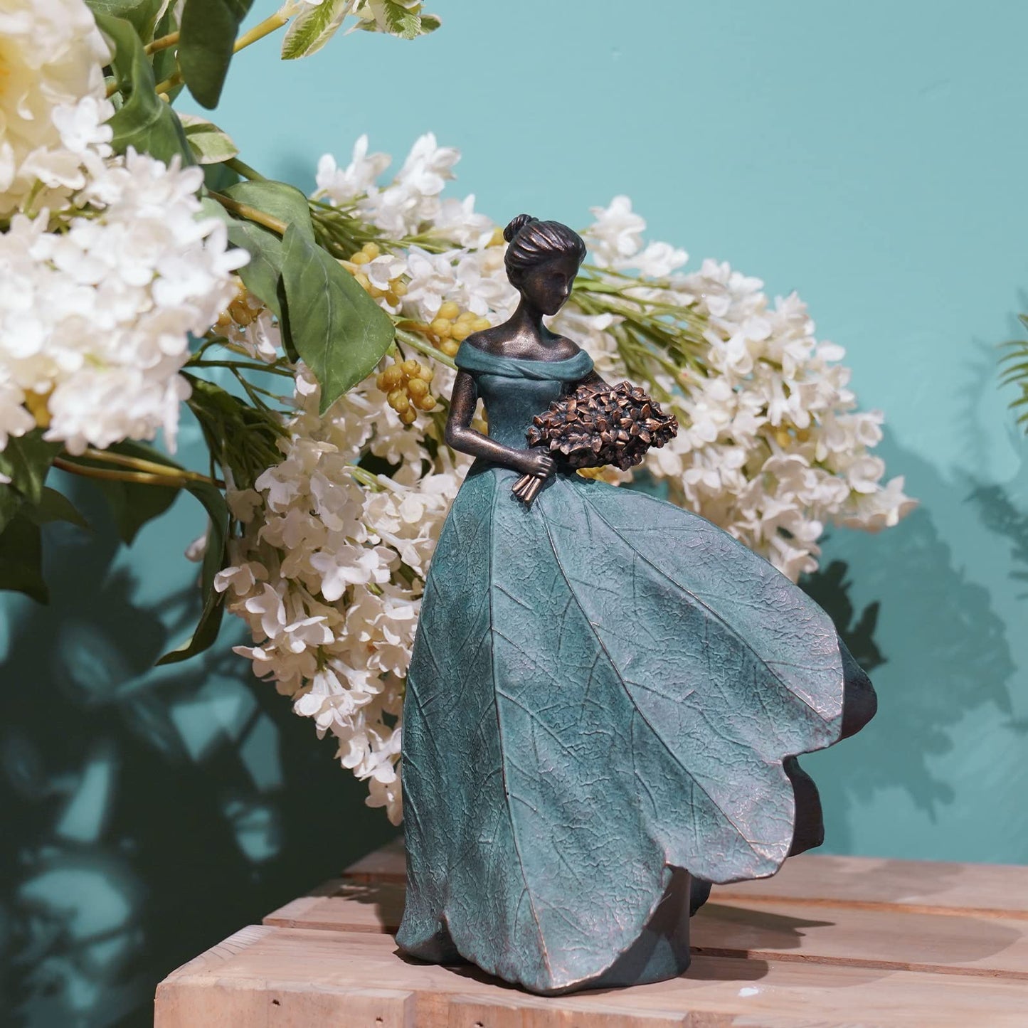 Guichifun Fairy Statue Collection Home Decoration - Leaf Angel Girls Resin Modern Table Decor for Living Room Office Sculpture Decor for Women Indoor Rustic Figurines Gift 5 x 3 x 7.5 Inch