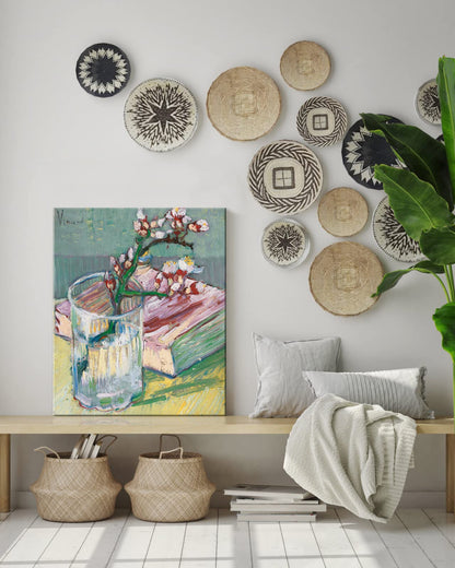 Wieco Art Canvas Wall Art Blossoming Almond Branch in a Glass with a Book by Vincent Van Gogh Large Canvas Prints for Living Room Decoration Post-impressionism Pictures Artwork