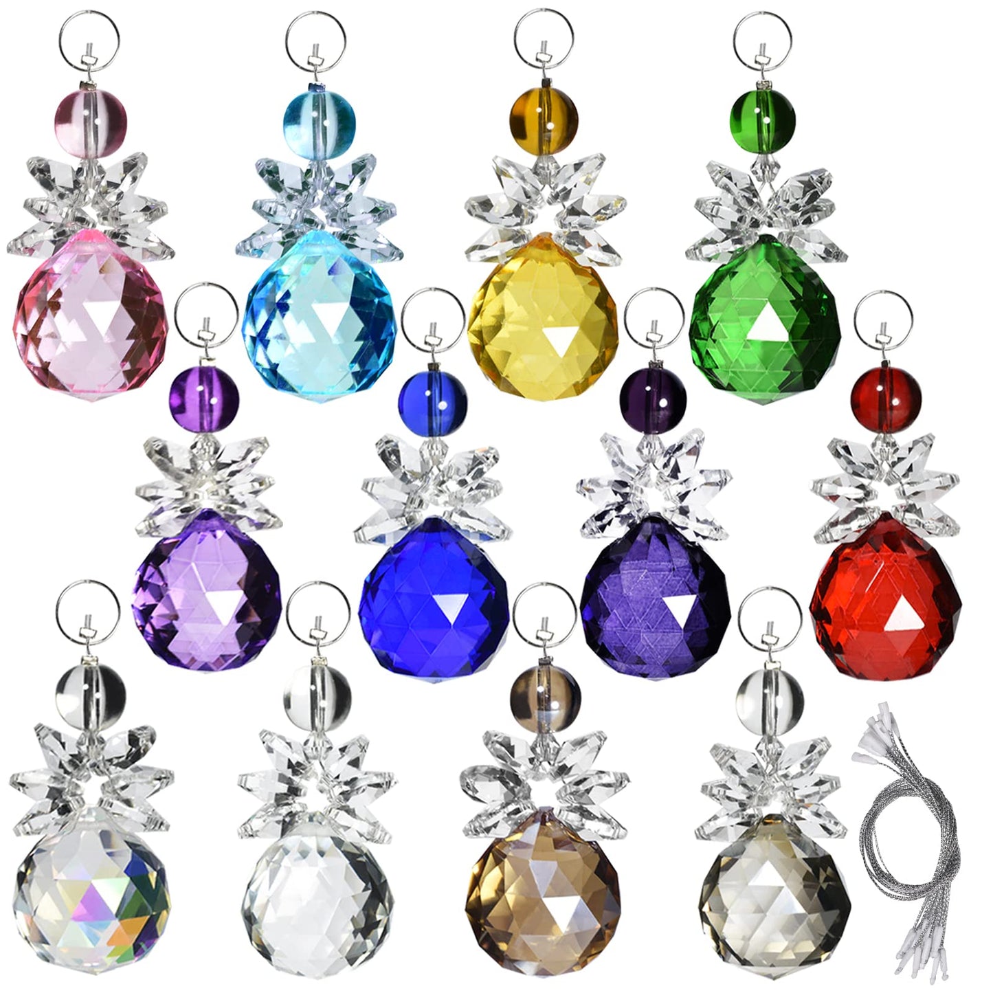 Wongblee 12 Pcs Glass Angel Hanging Ornaments, Multicolor Angels Suncatcher, Crystal Glass Angel Figurines