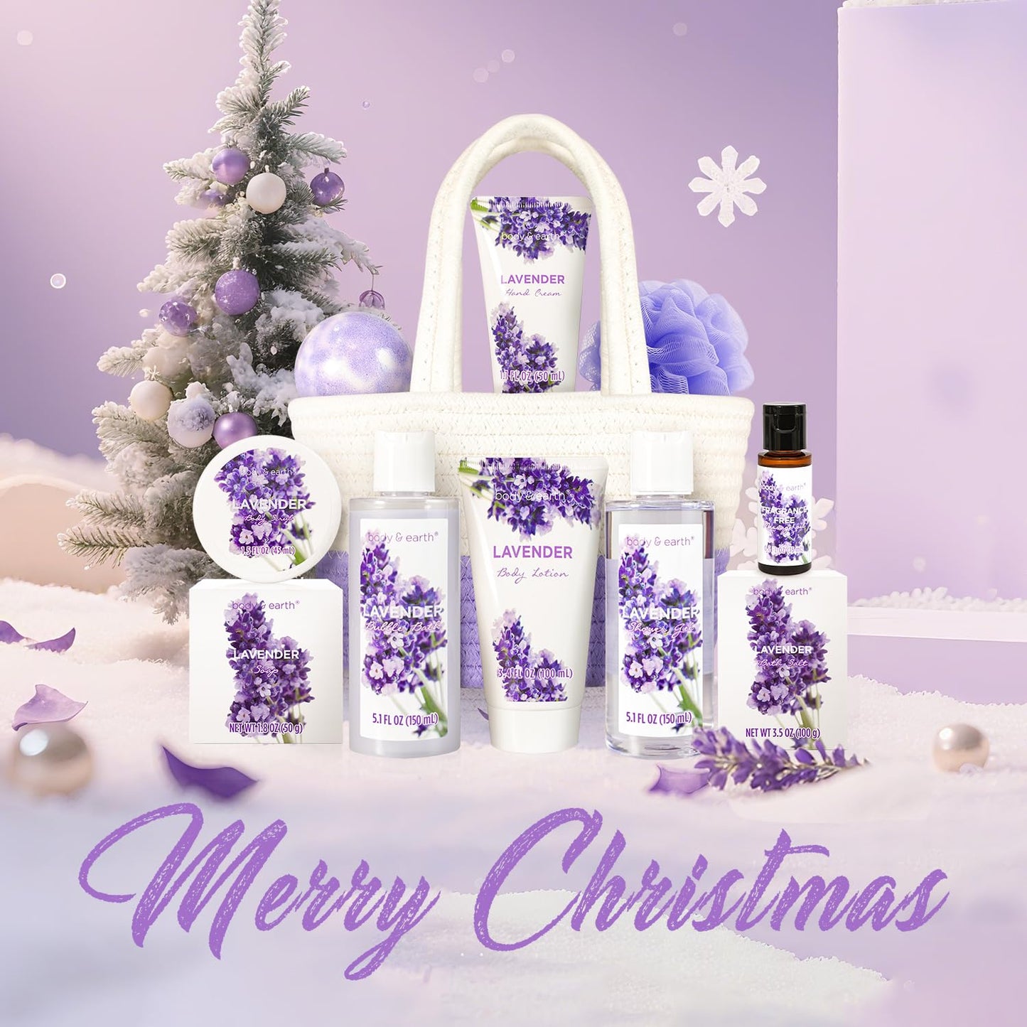 Spa Gift Baskets for Women - Body & Earth 11pcs Lavender Gift Sets with Bubble Bath, Shower Gel, Body Lotion, Birthday Gifts for Women, Spa Kit for Mom Gifts, Purple Gifts, Christmas Gifts for Her
