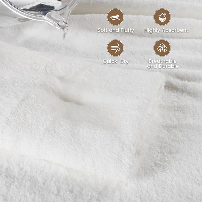 SEMAXE White Bath Towels Set of 4, 100% Cotton Luxury Bathroom Towels, and