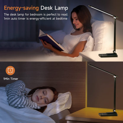 One Fire LED Desk Lamp,15 Modes Desk Light,500 Lumen Dimmable Desk Lamps, Adjustable Office Black Desk Lamps for Study Lamp, for Bedside Table