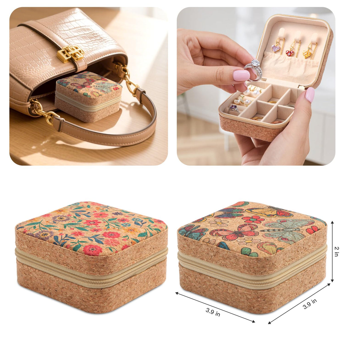 Charmory 2 Pack Travel Jewelry Case – Small Retro Print Jewelry Organizer Box, Portable PU Leather Mini Storage for Rings, Earrings, Necklaces, Bracelets – Gift for Women & Girls