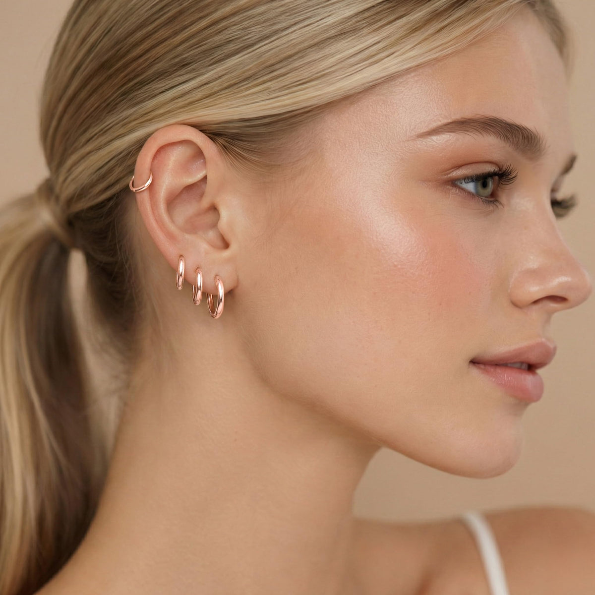 Gokeey Small Gold Huggie Hoop Earrings Set for Women 14K Gold Plated Hypoallergenic Lightweight Earrings for Sensitive Ears Everyday Earrings for Cartilage Piercings Rose Gold 4 Pair