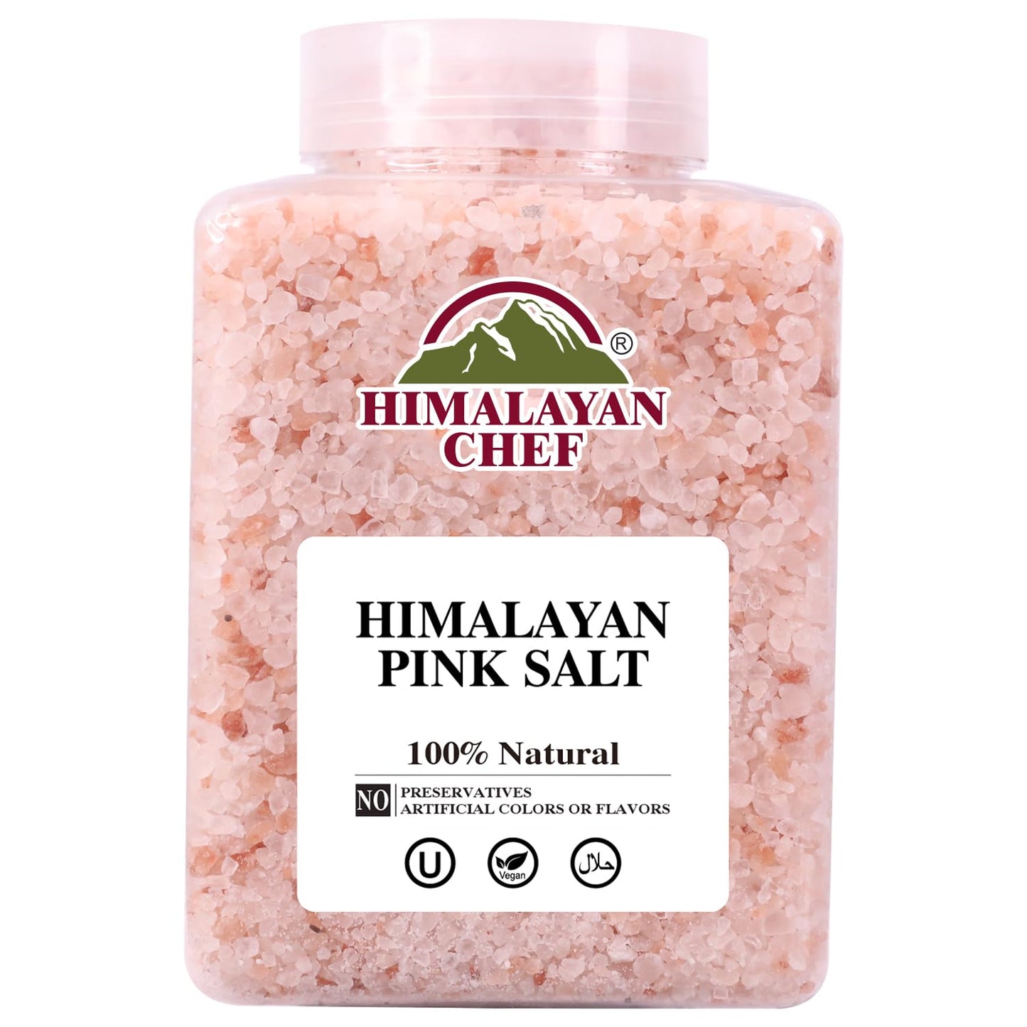 Himalayan Chef Pink Himalayan Salt Coarse Grain, 5 lbs Plastic Jar - Pure, Natural, Kosher, Mineral-Rich, Ideal for Grinder Refills, Cooking, Seasoning