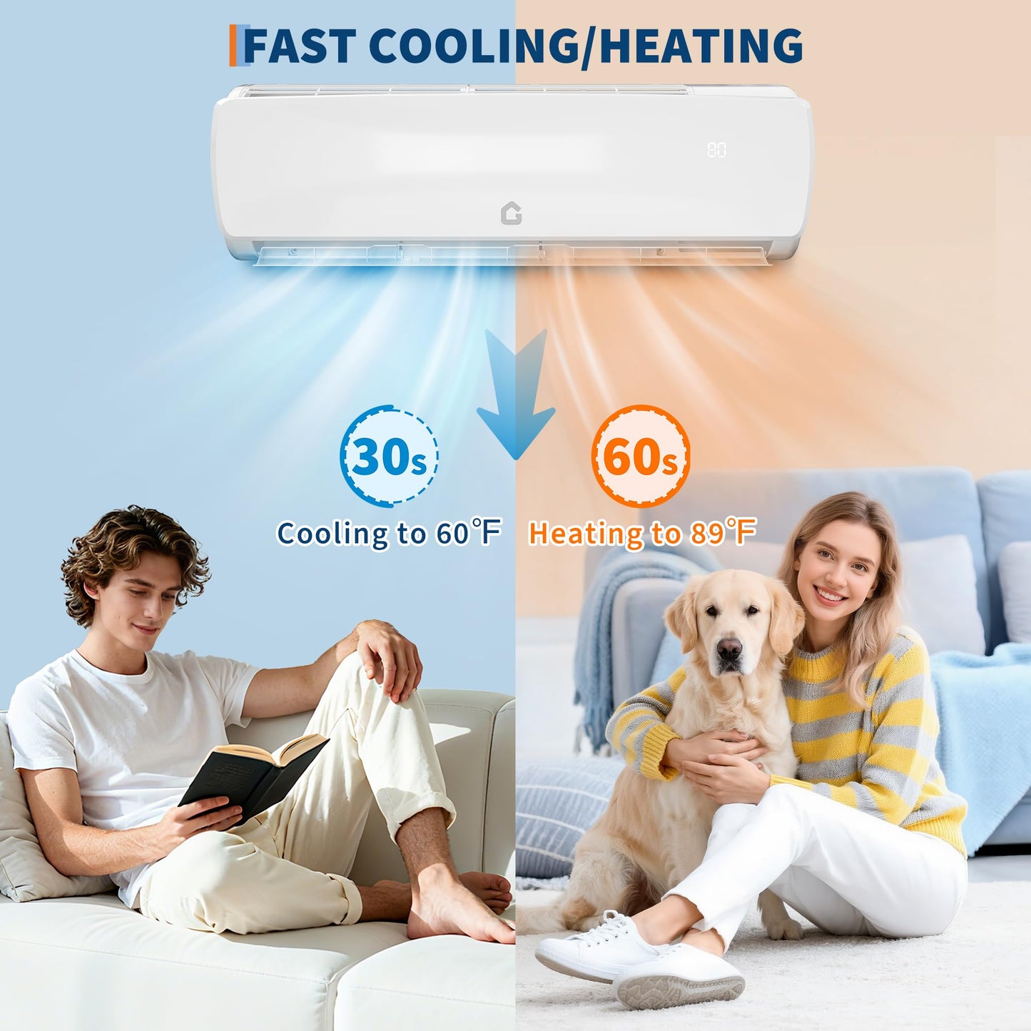 18000BTU Mini Split Air Conditioner & Heater, 19 SEER2 208-230V Inverter Heating and Cooling Up to 1250 Sq. Ft, Ductless Split AC Unit System with Heat Pump & 9.8Ft Installation Kit