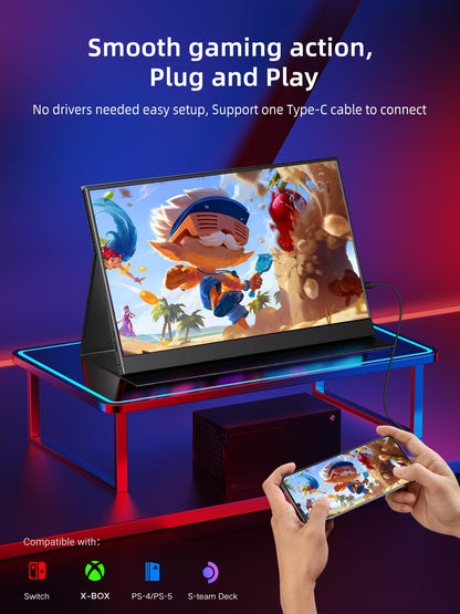 UPERFECT 15.6" Portable Monitor, Upgrade 1080P IPS Matte Travel Portable Screen with/VESA & Smart Cover, USB-C Mini HDMI External Screen for Laptop/PC/Phone/Game, Compatible with PS3/4/5/Xbox/Switch