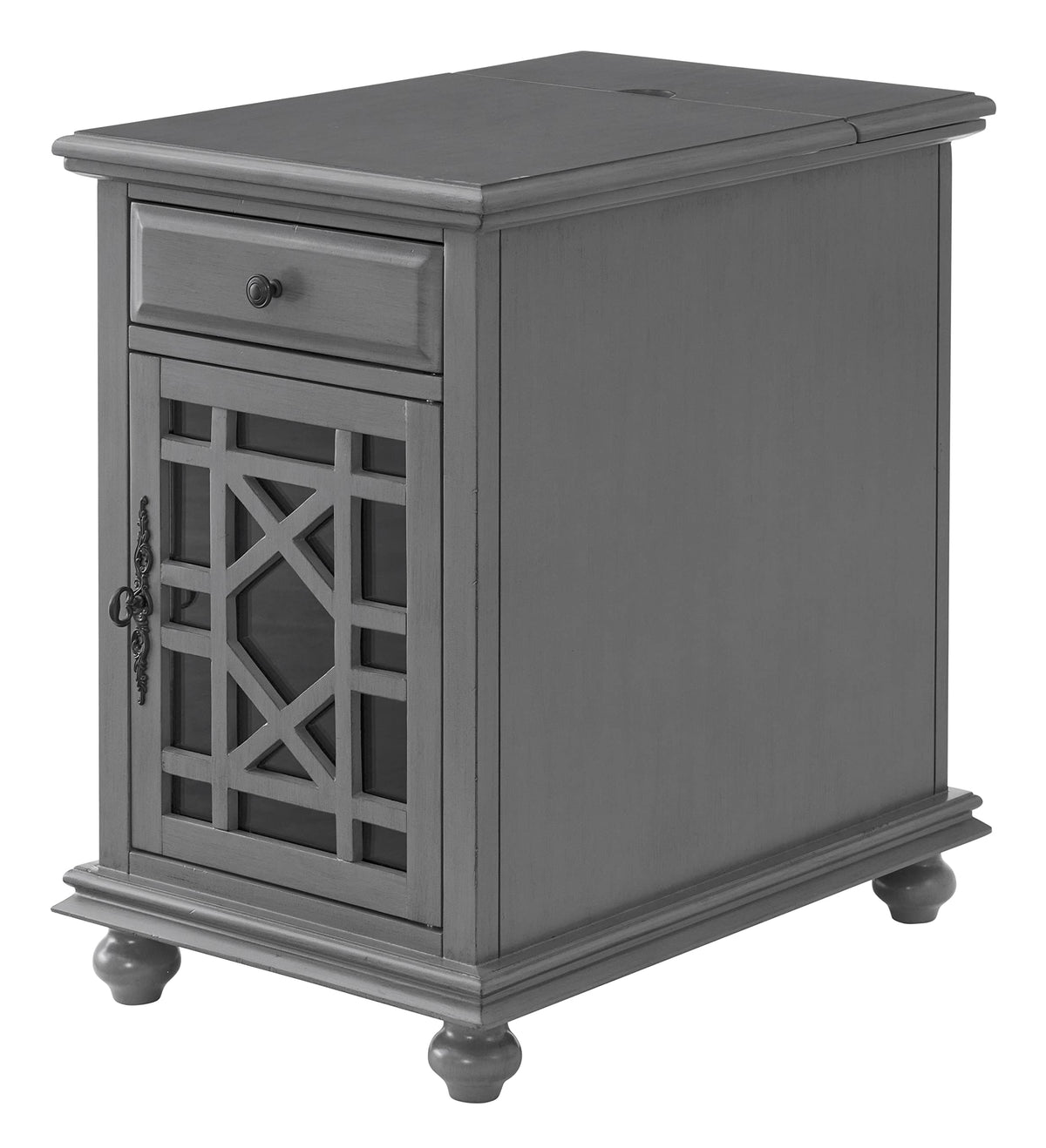 Martin Svensson Home Elegant Chairside End Table with Power — 24″W x 16″D x 25″H, Gray — Transitional Painted Accent Table with Flip-Top USB Charging, Drawer & Cabinet Storage