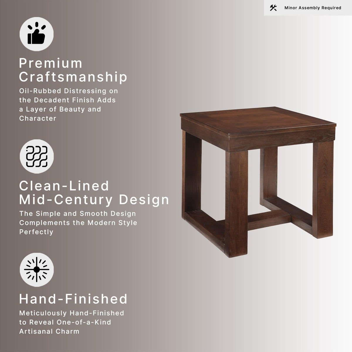 Signature Design by Ashley Watson Classic Oversized Square End Table, Dark Brown