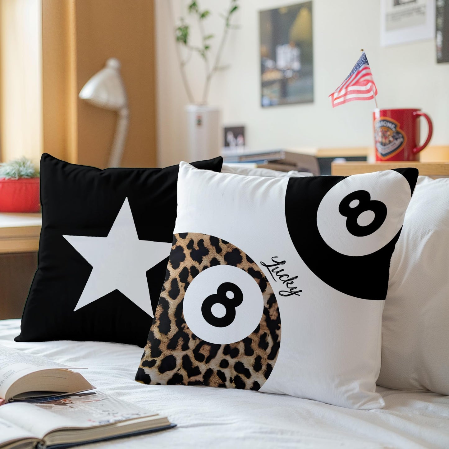 TopXmai Preppy Star Lucky 8 Ball Cheetah Leopard Print Room Decor Pillow Cover 18x18 Set of 2,Leopard Gifts for Women,Cheetah Print Gifts,Coquette Pillow Covers for Girls Room Dorm Apartment Decor