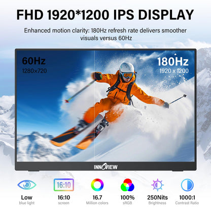 InnoView Portable Monitor Touchscreen 15.6" 1080P 10-Point Touch Screen Monitor Portable with Protective Sleeve Built-in Stand, 1200:1 HDMI USB C Travel Monitors for Laptop, PC, Phone