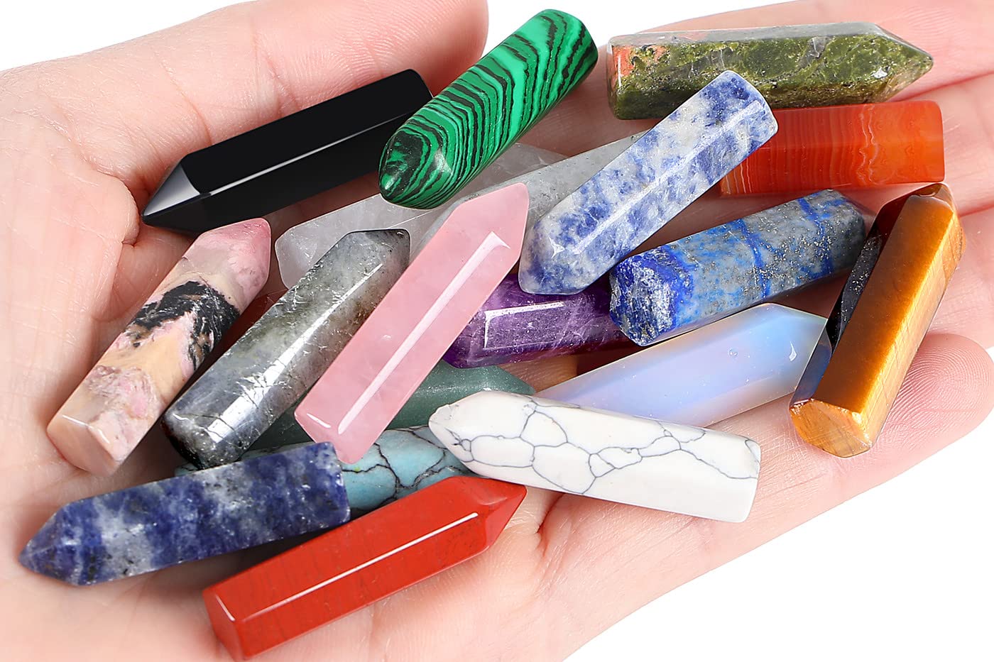 QINJIEJIE 20 PCS Healing Crystals Stones Sets Wands Bulk Natural Pocket Amethyst Crystal Rose Quartz Assorted Pointed Reiki Gemstones Polished Energy Meditation Chakra Mother's Day Gifts for Women