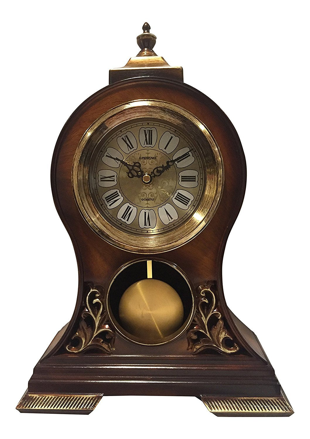 Le'raze Elegant, Decorative,Grandfather Clock Hand Painted Wood Modern Mantel with Swinging Pendulum Shelf,Tabletop,Desk,Buffet, Color Mahogany