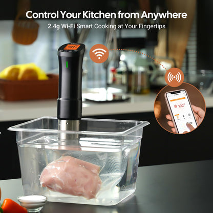 InkSous WIFI 2.4G Sous Vide Cooker 1000W Immersion Circulator with APP 14 Recipes,Alarm,Calibration & Timer, 3D Water Fast Heating Ultra-Quiet Sous Vide Machine