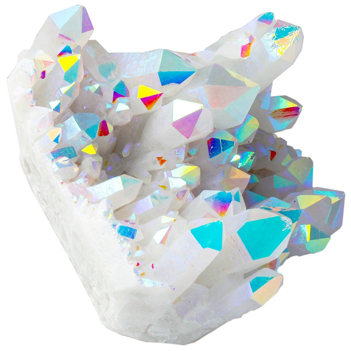 SUNYIK Angel Aura Quartz Titanium Coated Crystal Cluster Specimen,Druzy Geode Flame Aura Gemstone(0.4-0.5lb)