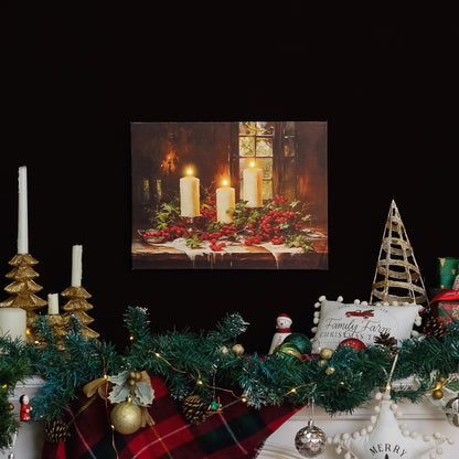 NIKKY HOME Christmas Wall Art, Led Christmas Canvas Prints, Candlesticks by the Window Pictures Wall Arts, Decor Light Up Winter Wall Art For Living Room Bedroom Xmas Party Gift 12" X 16"