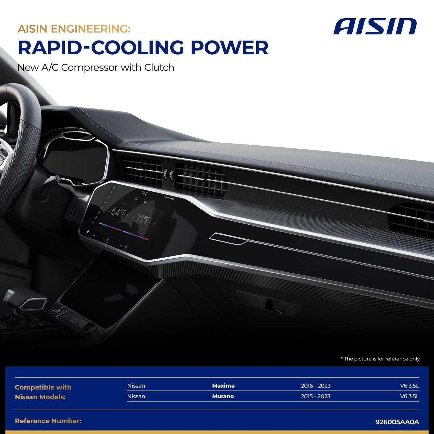 AISIN AFTERMARKET ACCN-00074 Air Conditioner AC Compressor - Compatible with Nissan Murano 2015-2023 3.5L, Maxima 2016-2023 3.5L - with 7-Pulley Groove, with Clutch