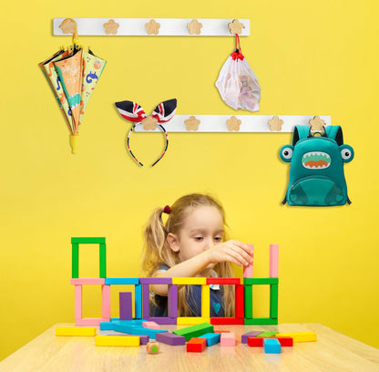 Yisiziyo Wall Mounted Kids Coat Rack with Hooks Coat Hook, Wall Mounted Backpack Hanger, Towel Rack with 5 Cute Hooks, No Drilling Needed(flower-1pc)