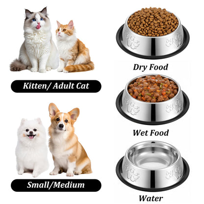 10 Pcs Stainless Steel Dog Bowls, Silver Non-Slip Pet Feeding Bowls with Rubber Base, 7 oz Capacity for Small Medium Dogs, Cats, Kittens, Rabbits