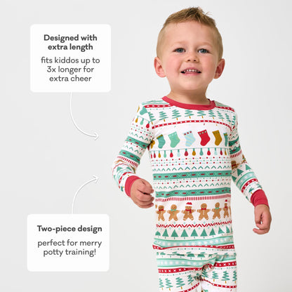 Little Sleepies Two-Piece Kids Christmas Pajamas Set for Boys & Girls, Viscose from Bamboo, Family Matching Christmas PJs, Fair Isle, 3T
