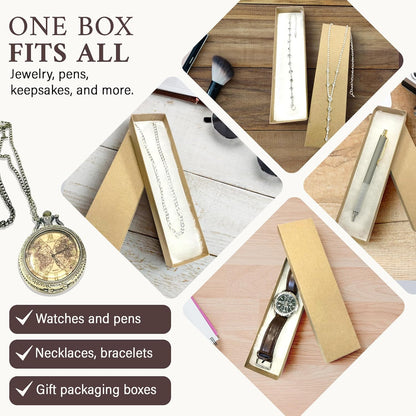 RJ Displays 10 Pack Bracelet Jewelry Boxes, Brown Kraft Cotton Filled Gift Box with Lid – Small Jewelry Gift Box for Necklace, Watch, Bracelet Display Packaging Boxes – 8" x 2" x 1" Inch