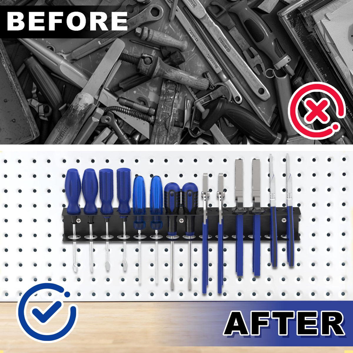 iCHKED Screwdriver Organizer Wall Mount, Screw Driver Holder,Metal Plier Rack Utility Tool Rack Organizers and Storage Rack for Garage Workshop Workbench Tool Chest Cart (1 PCS)