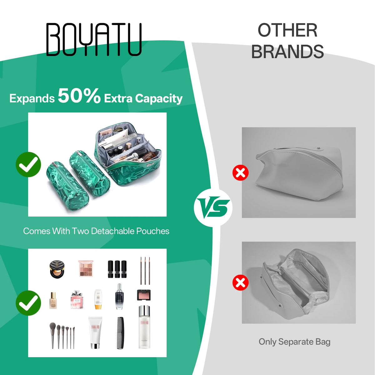 BOYATU Travel Makeup Bag for Women: Y2K Aesthetic Personalized Glossy 3 Pcs Set Cosmetic Organizer Bag - Trendy Statement Toiletry Pouches for Forward Women - Stand Out at Festivals & Trips(A-1-Green)