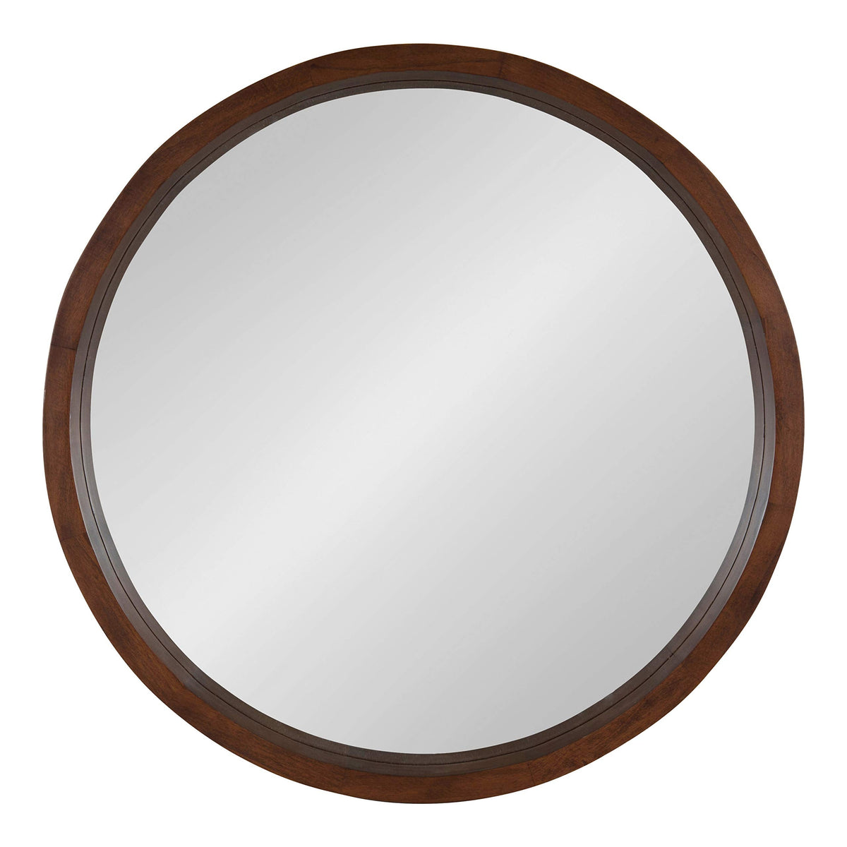 Kate and Laurel Hutton Round Decorative Modern Wood Frame Wall Mirror, 22 Inch Diameter, Walnut Finish