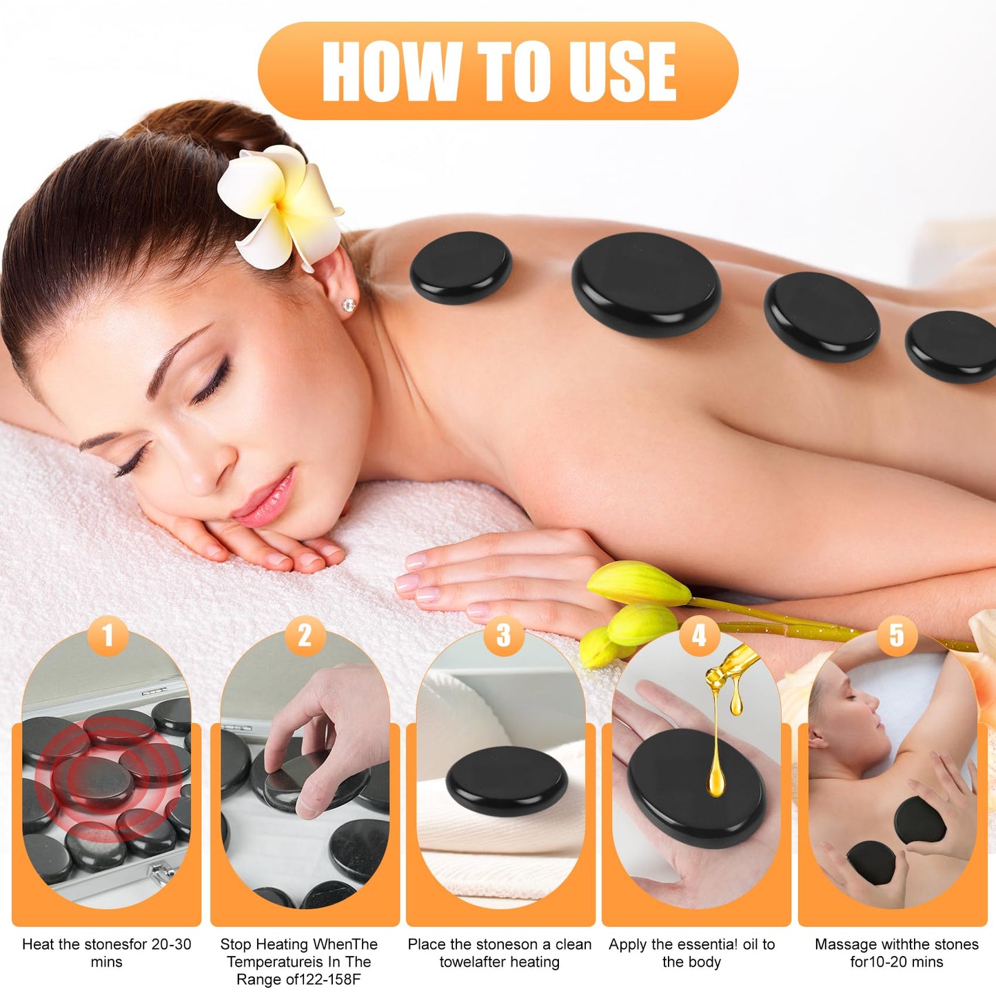 Hot Stones Massage Warmer Kit, 20Pcs Hot Stones Massage Set Portable Hot Stone with Heater, Basalt Hot Rocks Massage Stone, Professional Massage Tools for or Home SPA, Relaxing, Healing, Pain Relief