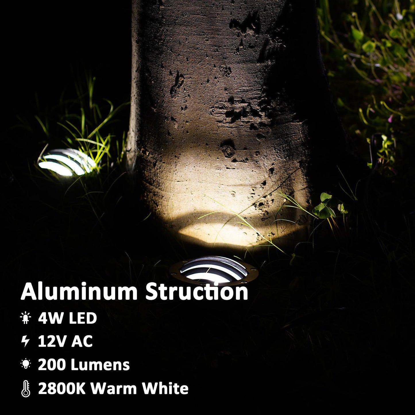 LL LIGHTING LIVING 2PK 12V Low Voltage In Ground Lights, 4W LED Well Lights 200LM 2800K Warm White Weatherproof Sealed Heavy-Duty Metal Housing Landscape Up Light with Connector