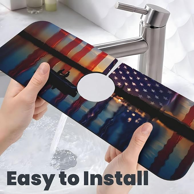 Fishing Red USA Flag Kitchen sink faucet pad, strong water absorption, anti slip