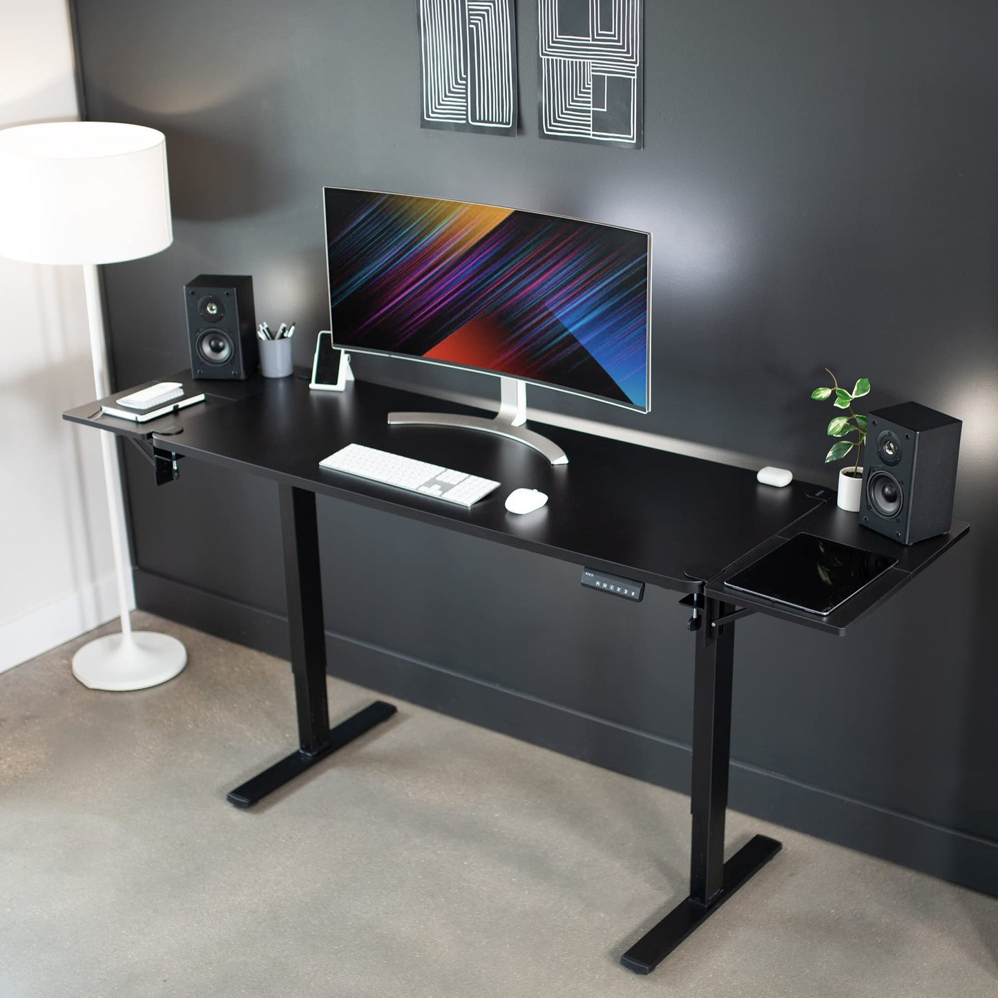 VIVO Clamp-on 6 x 9 inch (11 Including Clamps) Desk Extender, Wrist Support, Armrest Tray, Table Mount for Sit Stand Desks, Black, DESK-EXT09