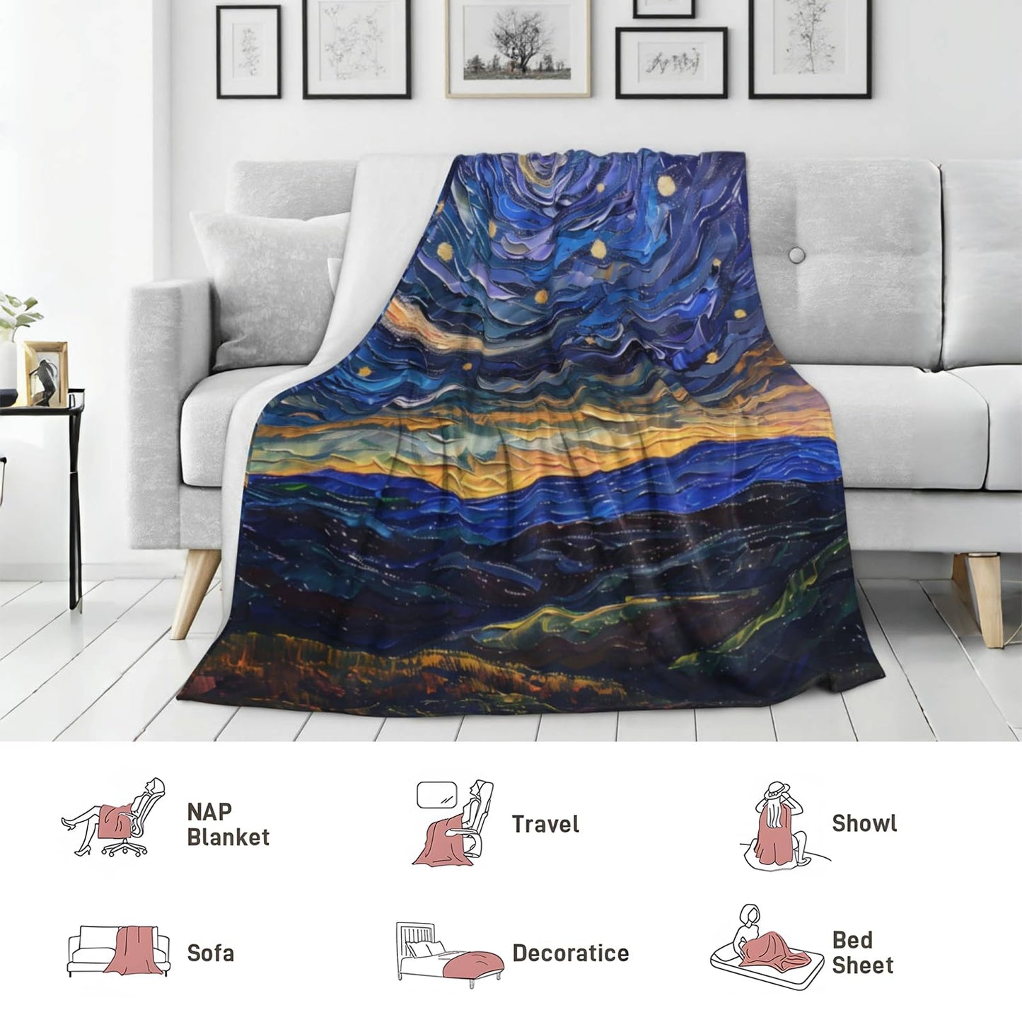 Celestial Sun and Moon Throw Blanket for Girls Boys Kids Adults, 50x60 in, Cozy Flannel Blanket for Bedroom, Camping, Couch, Room Decor, Fuzzy Warm Soft Gifts