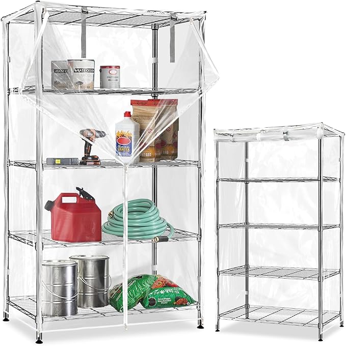 Waterproof Shelf Cover,Durable Dustproof Storage Wire Rack Covers,Outdoor Shelving Covers for Wire Shelves with Zipper 36''x16''x72'',Clear,Cover Only