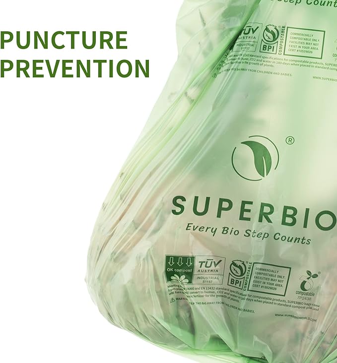 SUPERBIO 3 Gallon Compostable Food Waste Bags, Food Scrap Bags