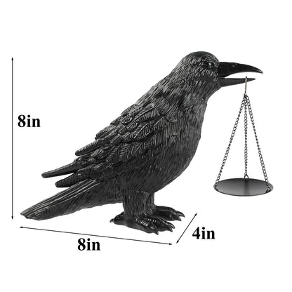 Gothic Home Decor Raven Lamp with Tealight Candle Holde,Gothic Statue Halloween Decorations,Resin Raven Decor Fake Crow Lamp for Bedroom Goth Gifts Black