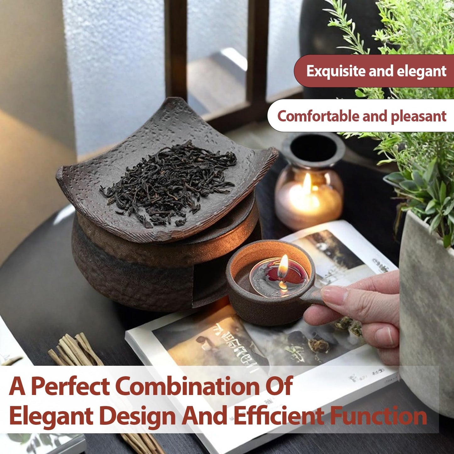 Ceramic Incense Burner Kit, Zen Incense Holder with Candle Clip,Mat & Heat Resistant Brick, Ceramic Aromatherapy,Stove Essential Oil Burner, Suitable for Home and Office Use.