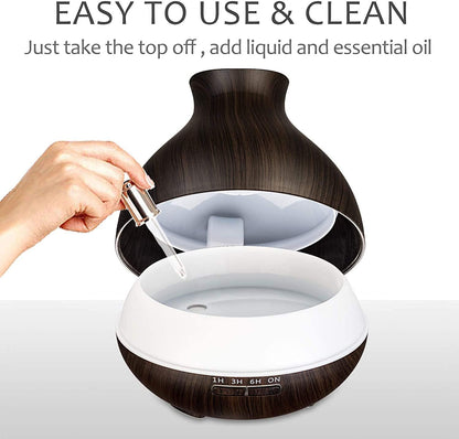 BZseed 550ml Essential Oil Diffuser，Ultrasonic Aroma Air Vaporizer with Timers,7 Colors Changing Lights for Large RoomHome, Baby Bedroom, Waterless Auto Shut-off(Dark Brown)