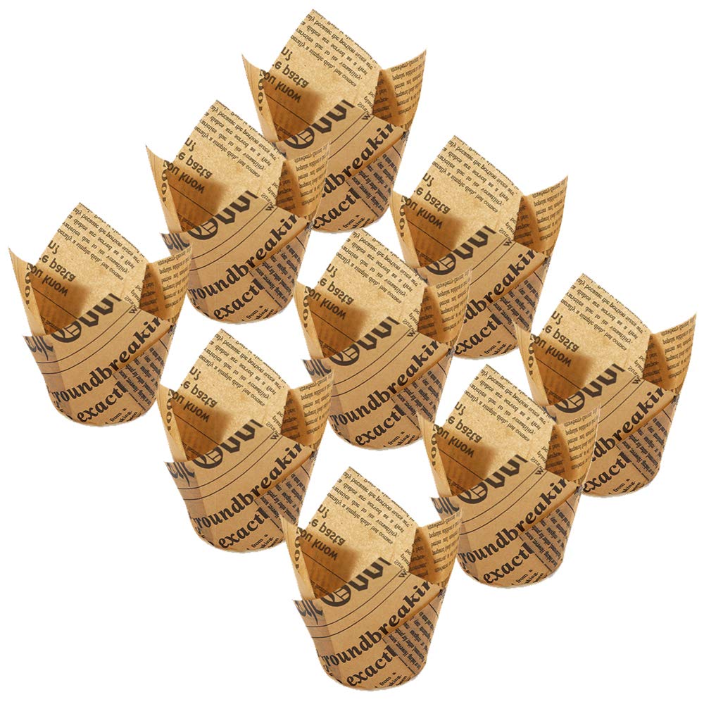 150pcs Tulip Cupcake Liners Baking Cups Muffin Liner Grease-Proof Paper Cupcake Wrappers for Wedding, Birthday Party, Standard Size (Natural Newspaper Printed)