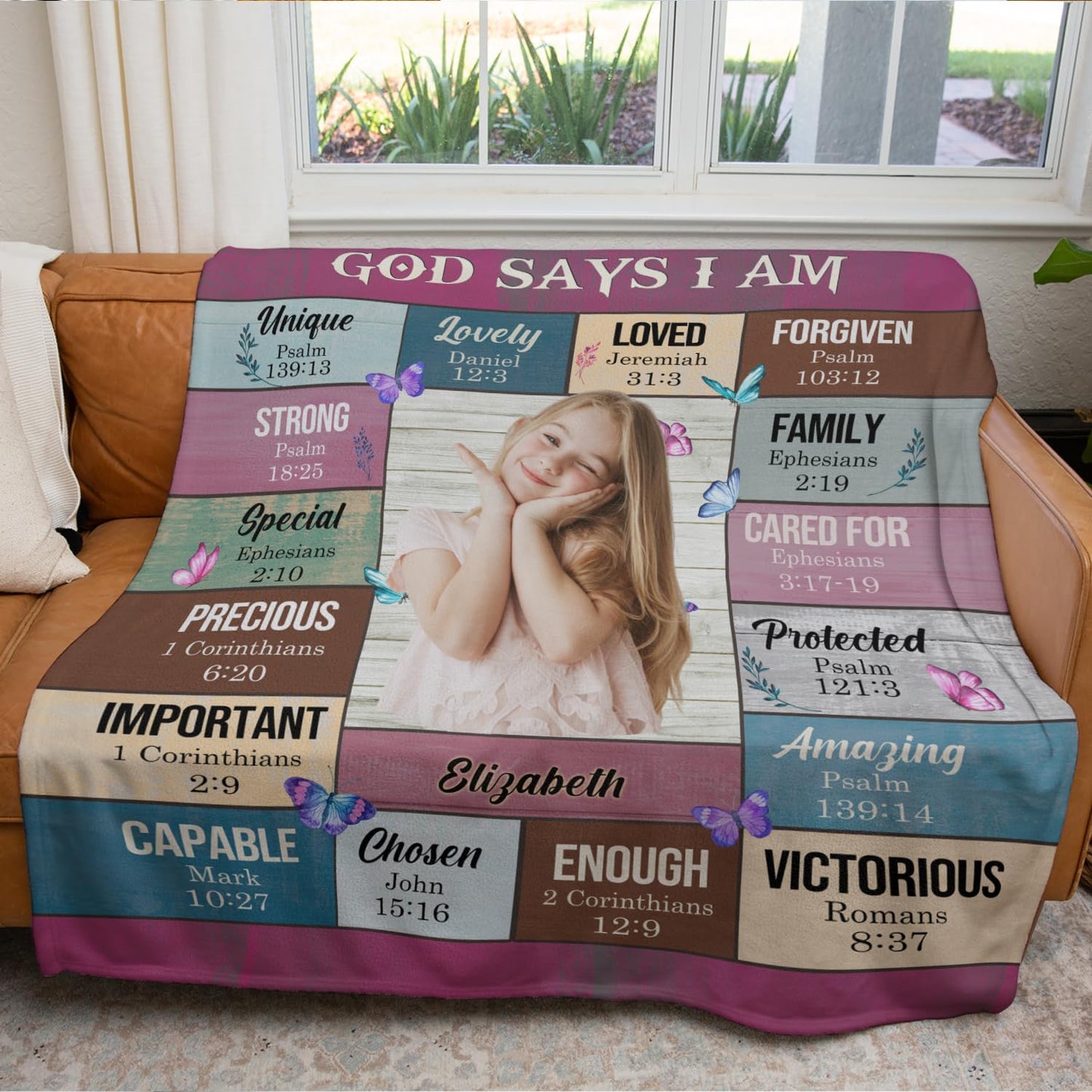 God Says I Am Blanket, Personalized Christian Throw Blanket,Inspirational Jesus Throw Blankets,Confirmation Catholic Spiritual Blankets for Kids (Custom Photo God Says I Am - Wooden Board Style)