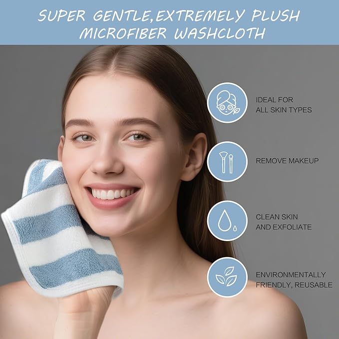 SINLAND Microfiber Facial Cloths Fast Drying Washcloth 8inch x 8inch Absorbent
