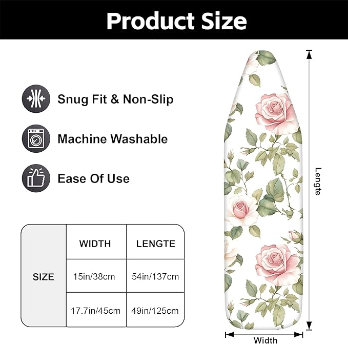 Floral Ironing Board Cover 17.7"x49", Standard Size Iron Board Covers