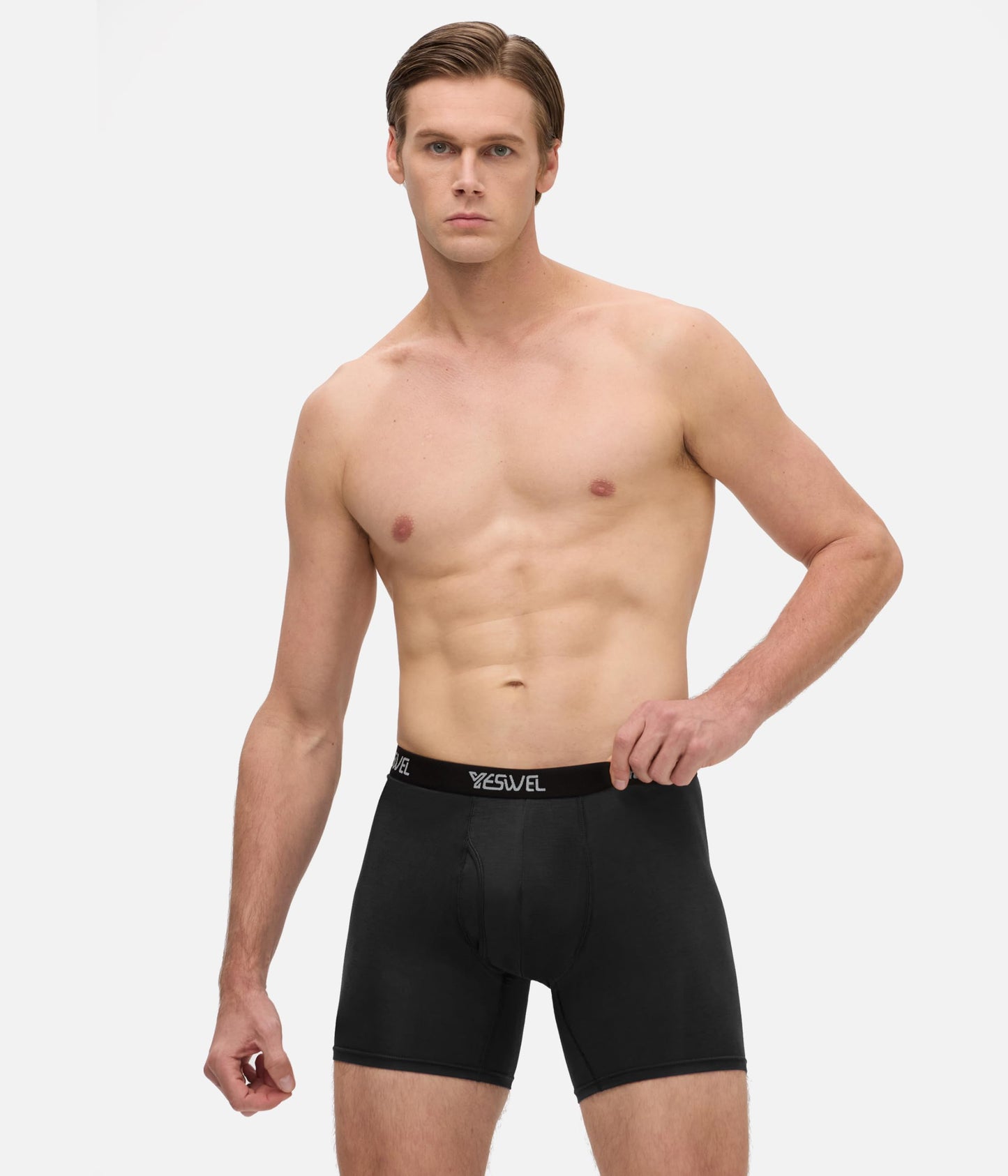 YESWEL Mens Boxers L, Longer Leg Bamboo Boxer Shorts with Fly, Anti - Chafing Underwear Trunks, No Itchy Labels Underpants Pack of 3 Black
