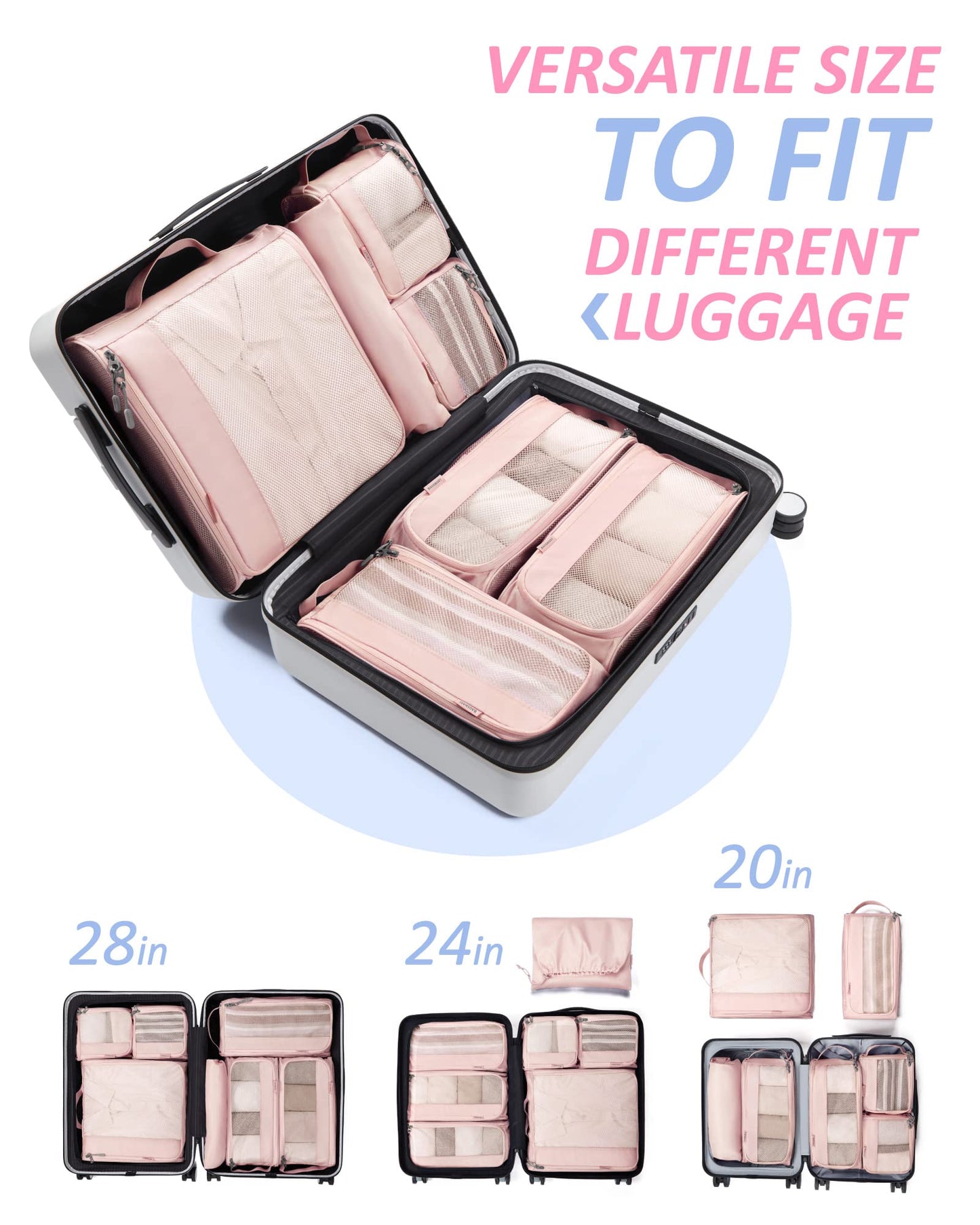 Packing Cubes for Suitcases, BAGSMART 7 Set Travel Essentials, Lightweight Luggage Suitcase Organizer Bags with Shoe Bag, Keep Shape