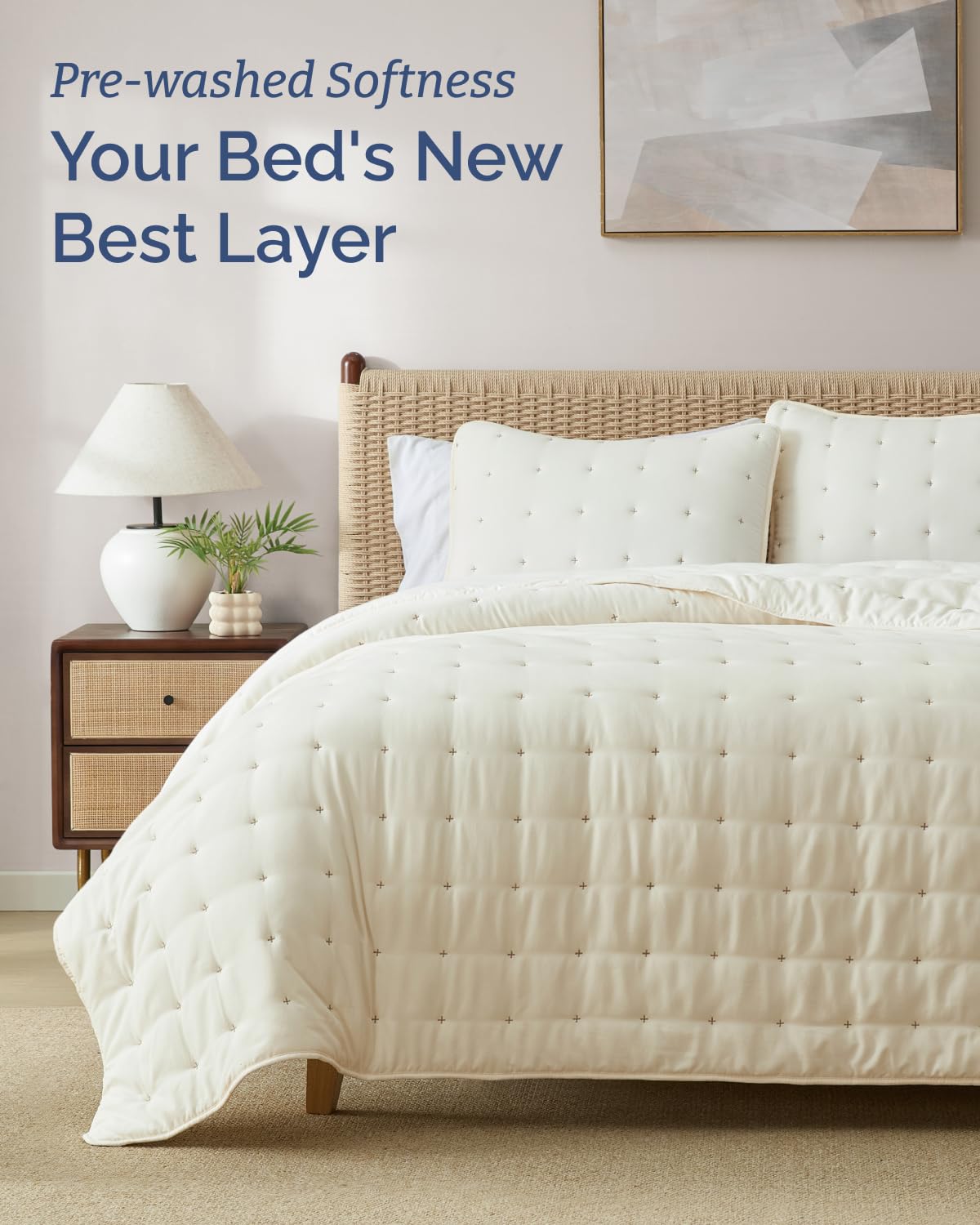Quilts Full Size - Bedspread for Full Size - Lightweight Comforter Set - Quilt Bedding Set for All-Seasons - Ultra Soft, Breathable & Comfy - Summer Coverlet with 2 Pillow Shams - 80" x 80", Cream