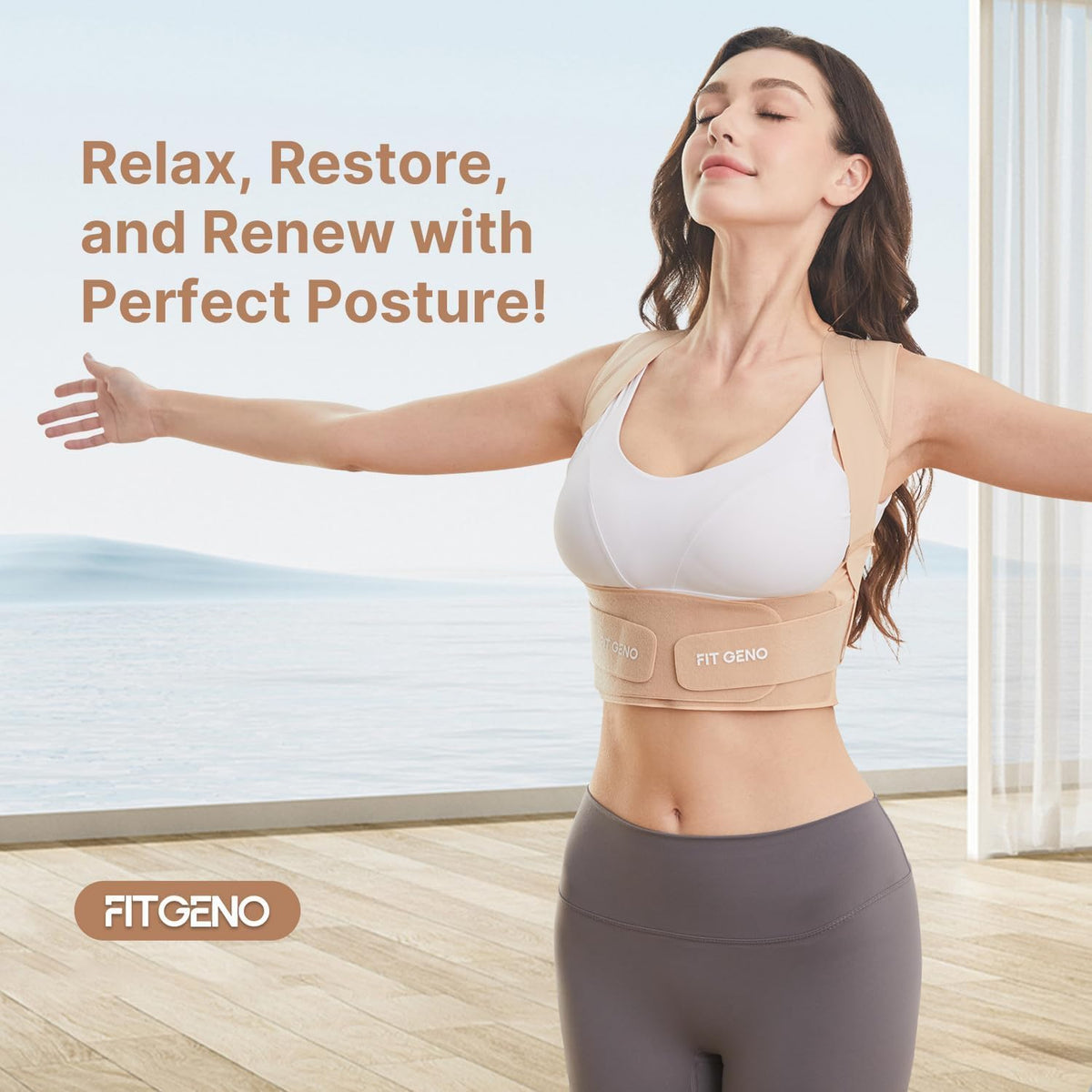 Fit Geno Posture Corrector for Women Invisilite: Invisible Lightweight Back Brace for Neck Shoulder & Upper Back Pain Relief - Improve Posture Correct Hunchback Slouching Under Clothes Medium/Large